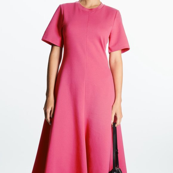 COS SHORT-SLEEVED JERSEY A-LINE MIDI DRESS - PINK - US XS - EU 32/34 - Picture 3 of 9